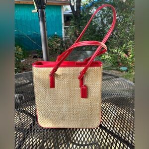 Coach Cabana Tote Red Natural Straw Purse Summer Beach Picnic MOK-8157 Travel